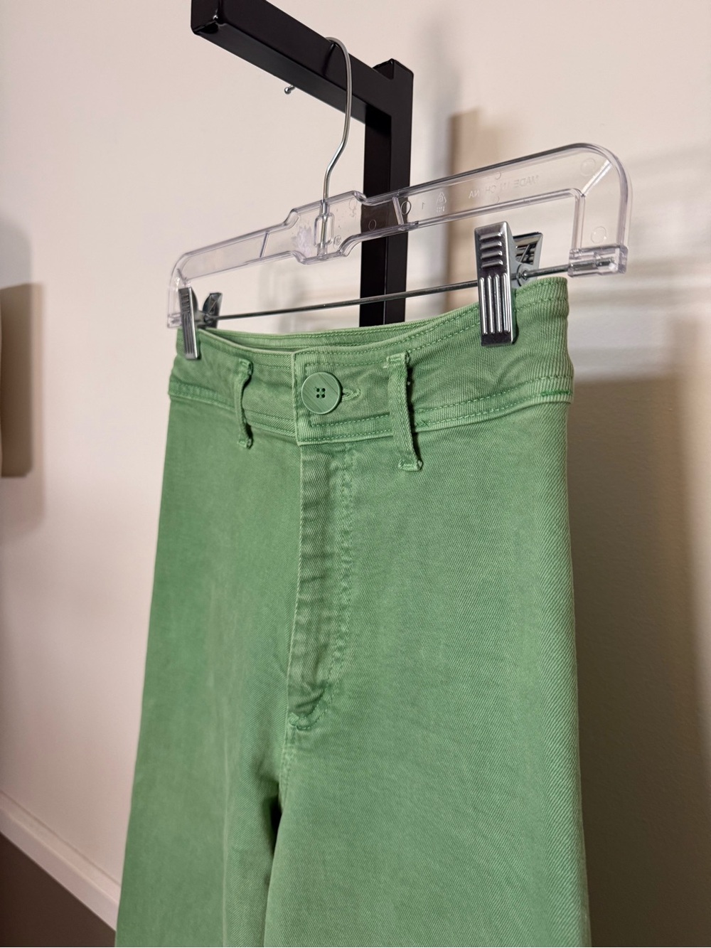 Zara Green High Rise Wide Leg Jeans Raw Hem Size 2 - Picture 6 of 8